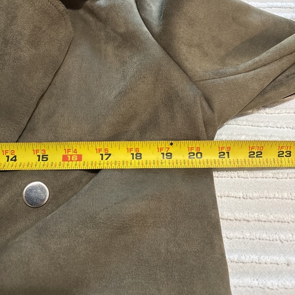 Hyfve Jacket Blazer Women's Sz S Faux Leather Suede olive Green Faux Fur Trim - Picture 10 of 15